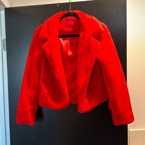 Bright red faux fur jacket